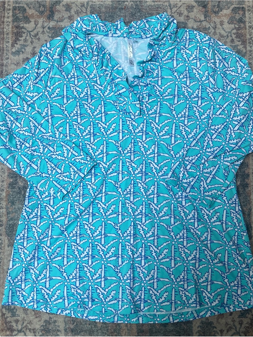 Lulu-B Turquoise & White Palm-Print Pullover Tunic